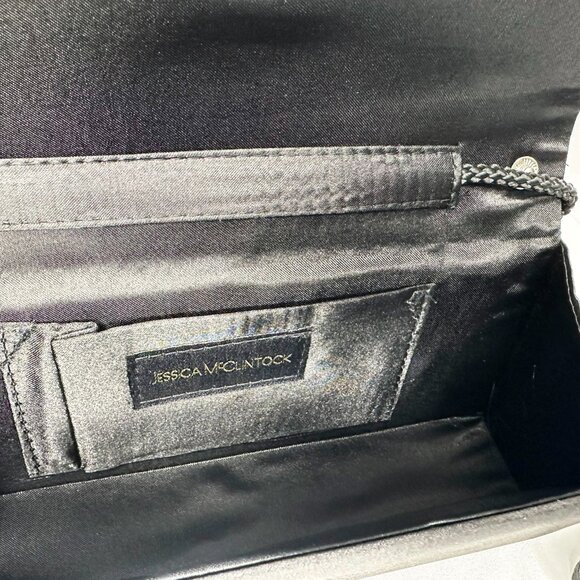 NWT Jessica McClintock Black Satin Bow Evening Clutch Bag - Picture 5 of 12